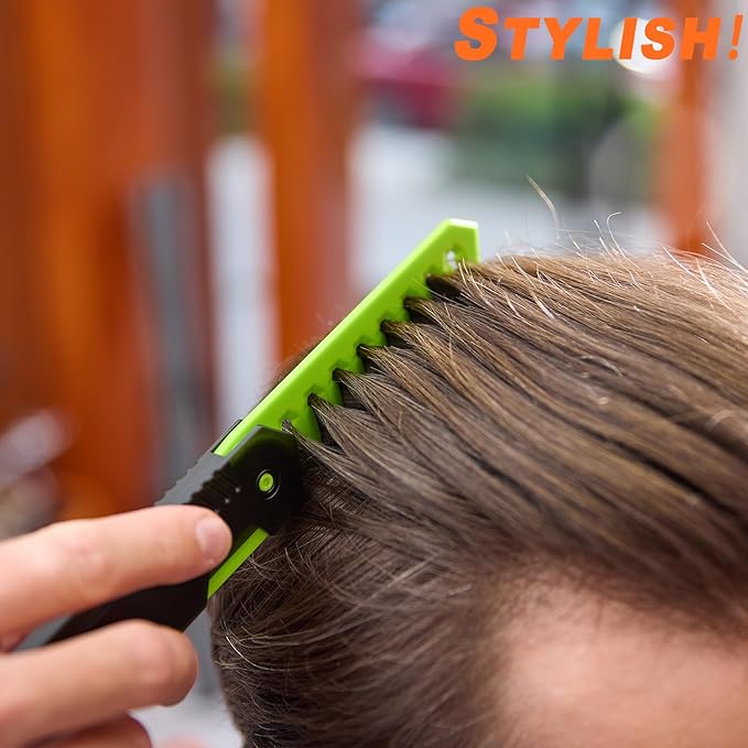 Protable Folding 2 in 1 Hair Comb Dence Tooth Comb Wide Tooth Comb Sparse Styling Pocket for Combing Straight hair Curly Hair Beards Mustaches for Men Barber Hairdresser (Green)