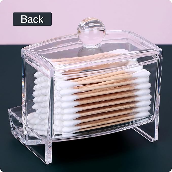 10oz Clear Acrylic Small Qtip Holder,Swab Dispenser Cotton Ball Jars Bathroom Organizer with Lid