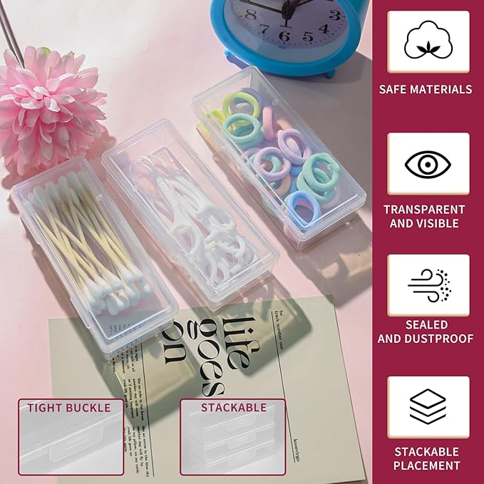 3Pcs Cotton Swab Holder for Travel,Portable Dental Floss Case Clear Plastic Cotton Pad Holder,Travel Floss Picks Case Storage Containers with Dustproof Lid