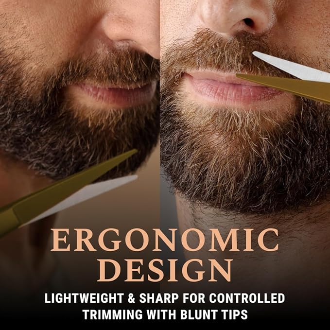 Ontaki Beard & Mustache Scissors for Men - 5inch, Gold Brass - 410C German Steel Durable, Ergonomic Design Travel Friendly Facial Hair Scissors - Beard Kit 2 Combs & Case Perfect for Styling