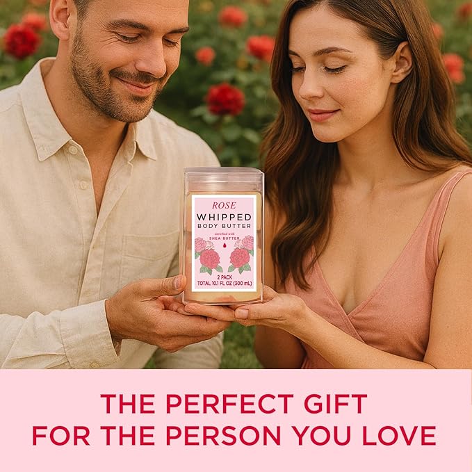 Princess Belle Rose Whipped Shea Body Butter, Body Moisturizer for Dry Skin, Smell Good, Rose Gifts for Women-2 Pack (3.4floz + 6.8 floz)