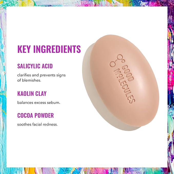 Good Molecules Clarify and Cleanse Bar - Soap Free Bar with Salicylic Acid, BHA for Skin Tone Balancing and Cleansing - Body and Facial Cleanser, Skin Care for Face
