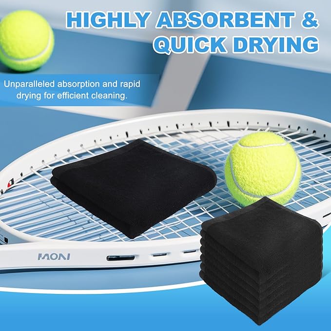 6 Pack Microfiber Wash Cloth, 12x12 Inch Highly Absorbent and Soft Feel Fingertip Towels, Machine Washable Washcloths for Bathroom, Gym, Hotel, Spa and Kitchen, Black