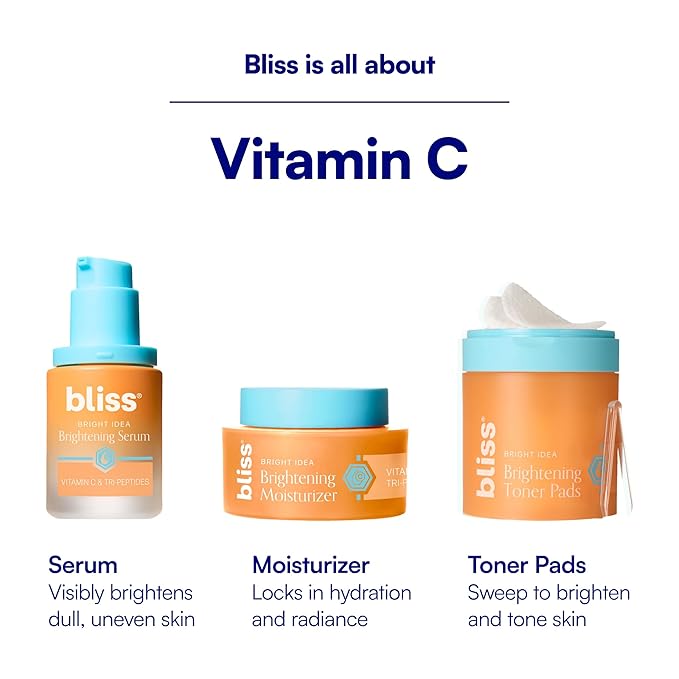 Bliss Vitamin C + Tri-Peptide Face Serum – Stabilized Vitamin C with Collagen-Boosting Peptide – Brightening Serum for Dark Spots, Fine Lines & Firmness – Hyaluronic Acid, Green Tea – 1 fl oz
