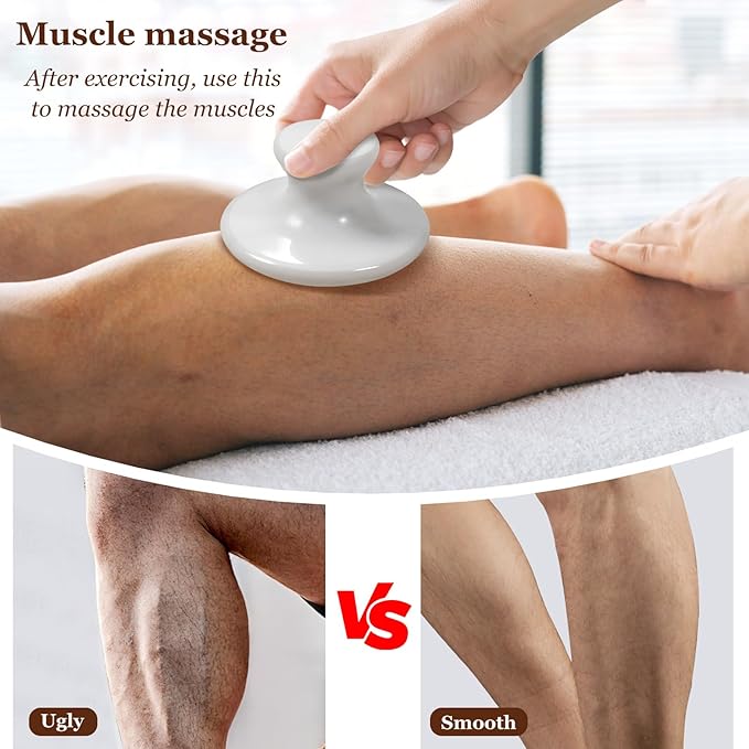 gemshan Guasha Massage Tool Mushroom Shape Natural Jade Stone for Body Face for Essential Massage Spa Massage Therapy