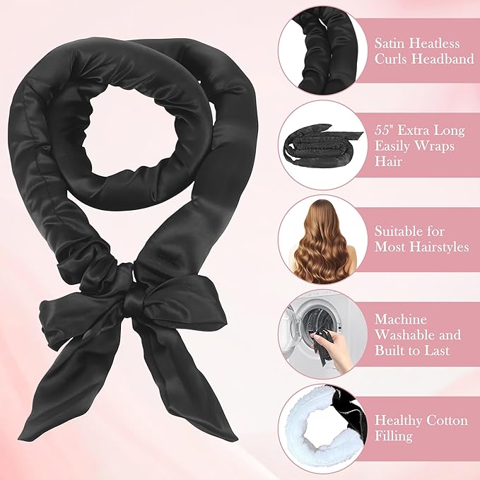 Heatless Curls Overnight, No Heat Overnight Curl Headband, 70" Soft Ribbon Wrap for Long Hair, 9 PCS Heatless Curls Set