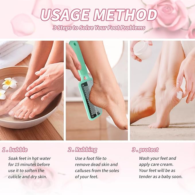 Foot Callus Remover – Professional Stainless Steel Foot File for Dead Skin, Callus & Hard Skin Removal – Ergonomic Design for Smooth, Baby-Soft Feet (Green)