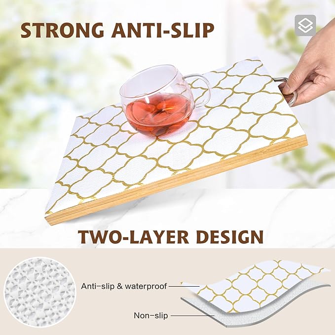Shelf Liners for Kitchen Cabinets 23in x 30FT Non Adhesive Drawer Liner Gold Quatrefoil Thickened Shelf Liner Paper Strong Non-Slip Easy to Clean for Tool Box Refrigerator with Knife and Tape Measure