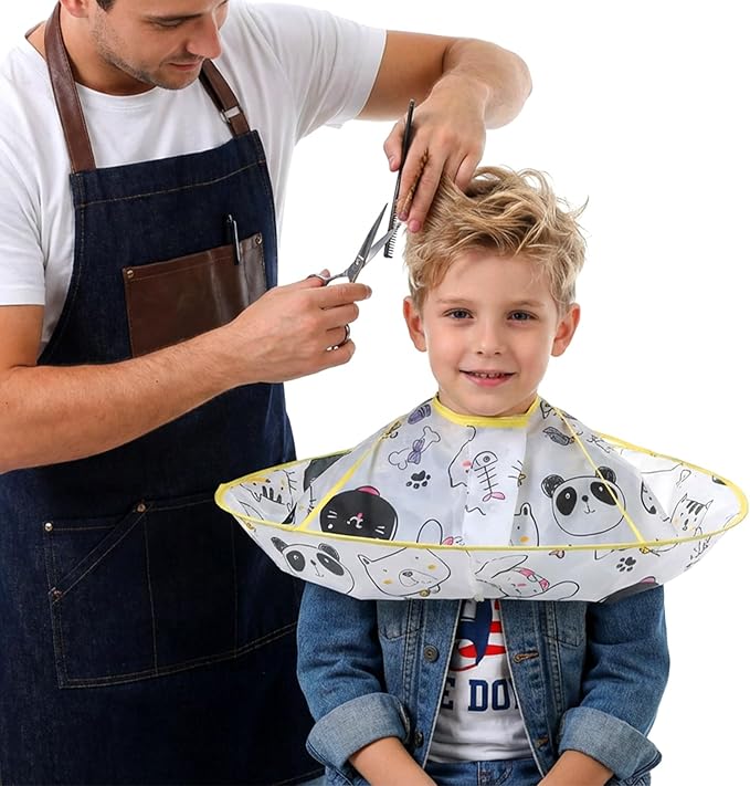 Kids Haircut Cape Umbrella, Hair Cutting Cape for Kids, Waterproof Foldable Umbrella Hair Catch Haircut Capes for Kid Adults Home Salon Barber Supplies(Light Yellow Puppy)