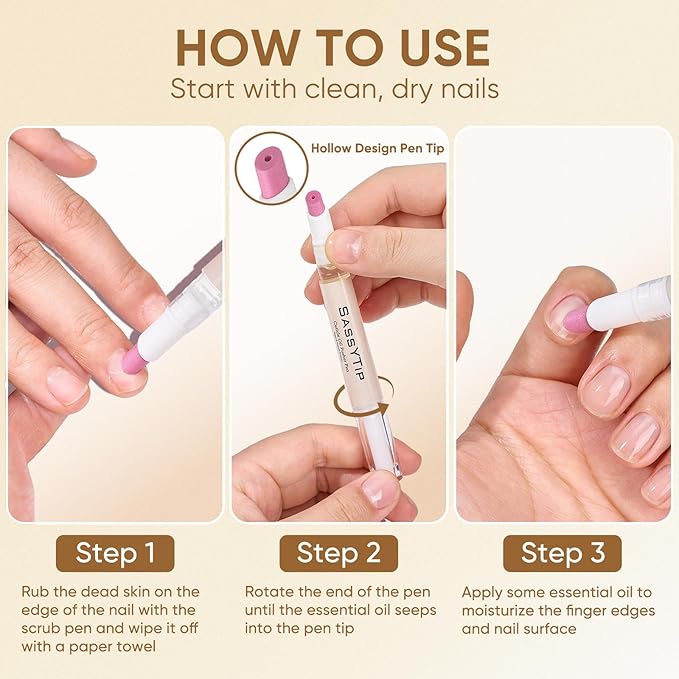 Ceramic Cuticle Pusher & Oil Pen, 2ml Rose/Grape/Fragrance Free Scented Nail Care Pen, Gentle Cuticle Remover for Dry & Damaged Nails, Moisturize Strengthen Brighten (Beige3.0&Gel)
