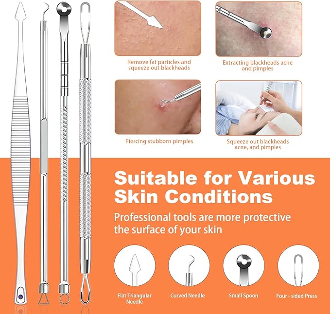 2026 Professional Pimple Popper Tool Kit, 20 PCS Blackhead Remover Tools，Blackhead Remover Comedone Extractor Tools for Removing Zit on Face - Acne Removal Kit with Metal Case (Silver)