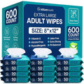 Body Wipes for Adults - XL Wet Wipes 8" x 12" (600 count) | Rinse Free Bathing - Wash Cloths for incontinence, Disposable Washcloths with Aloe Vera and Vitamin E - Camping, Elderly, Bathing