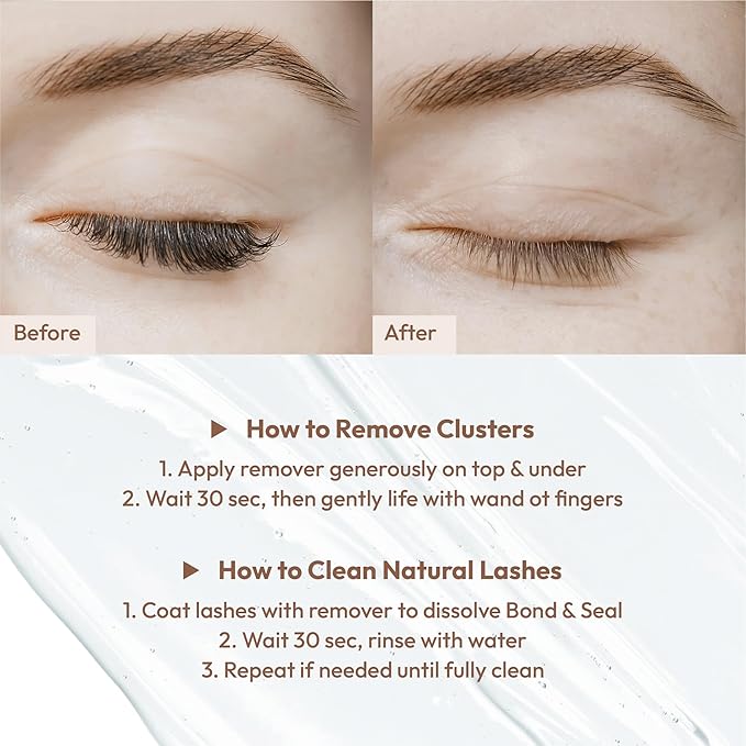 VLuxe Lush Jelly Lash Remover for Eyelash Extensions, Clusters, Individual False Lash, Mess-Free Gel Formula Removes Bond & Seal, Lash Glue & Adhesive, Mascara Brush For Easy Removal With No Wipes