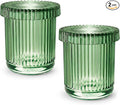 2 Pack Qtip Holder - Apothecary Jars with Lids, Bathroom Organizers and Storage Canister for Cotton Balls,Swabs,Floss Picks,Hair Ties,Clear Glass Vintage Bathroom Decor Jar Set (Green)