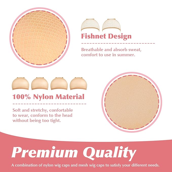 MORGLES 4Pcs Nylon Wig Caps with 2Pcs Mesh Net Wig Cap for Women Non Slip Lace Front Nude