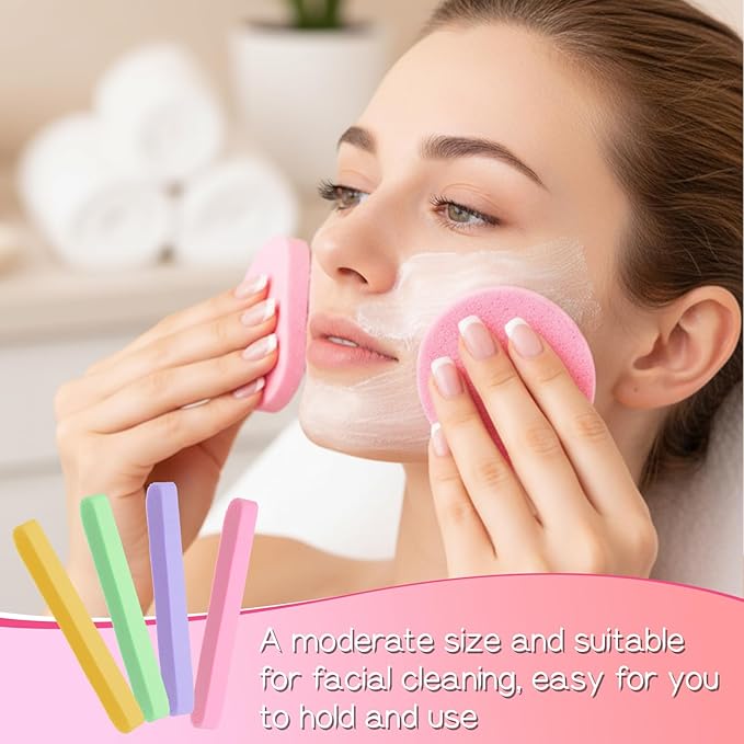 480 Count Compressed Facial Sponges, PVA Professional Makeup Removal Round Face Wash Sponges, Round Compress Face Cleaning Sponge for Cleansing Exfoliating(Yellow Purple Blue Pink)
