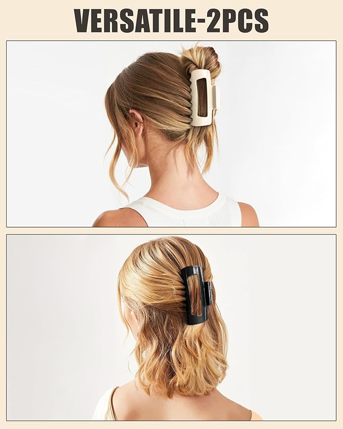 Soft Claw Clips, 2PCS Cloud Hair Claw Clip, Flexible, Lightweight &Cosy Hair Clips, Strong-Hold Non-Slip for Thick Thin Hair, Hair-Pins for Women Girlfriend Parties Casual Daily(Black+Off-White)