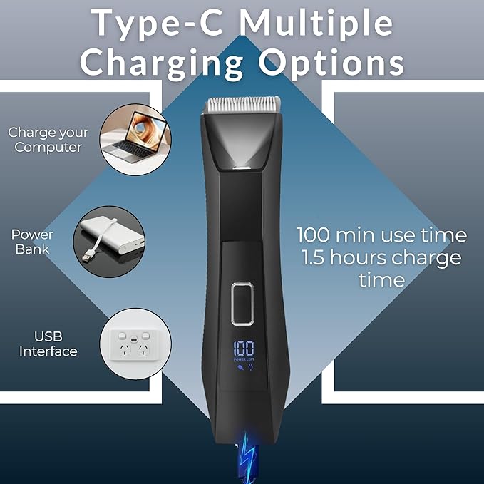 Three-in-One Waterproof Wet/Dry Groomer with Travel Case and Travel Lock, Black, LED Display, Ball Foil Shaver, Nose Hair Clippers, and Groin & Body Hair Trimmer by Paradise Bliss, Black
