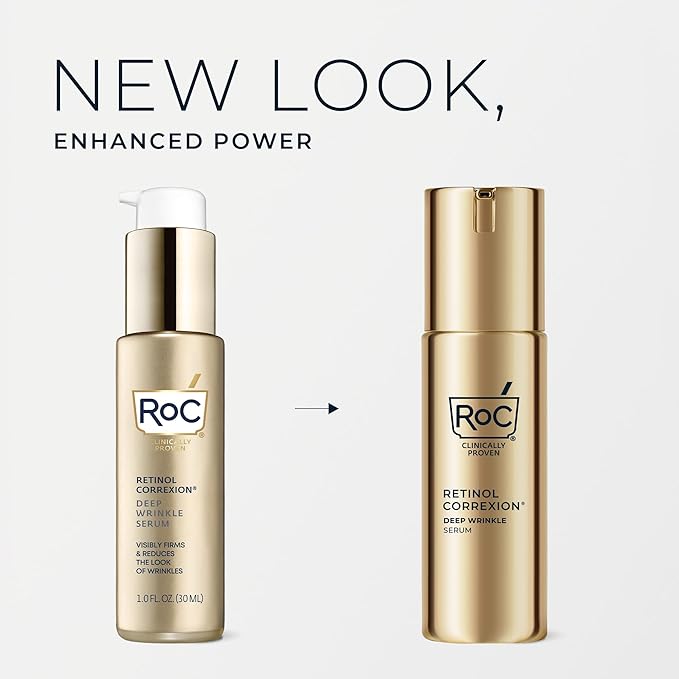 RoC Retinol Correxion Deep Wrinkle Retinol Face Serum with Ascorbic Acid, Anti-Aging Treatment for Fine Lines, Dark Spots, Post Acne Scars, 1 Oz (Packaging May Vary)