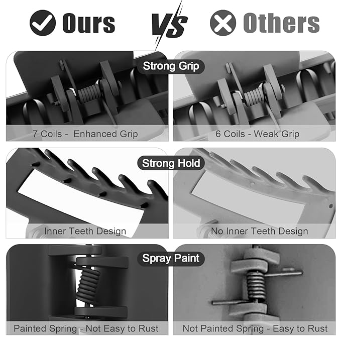 TOCESS Hair Claw Clips for Women - 8PK Large Neutral Matte Square Jumbo Hair Clips for Thick, Thin, Long, Short, Curly Hair Girls, Big Jaw Clip Set for Daily Use(Midnight Black)