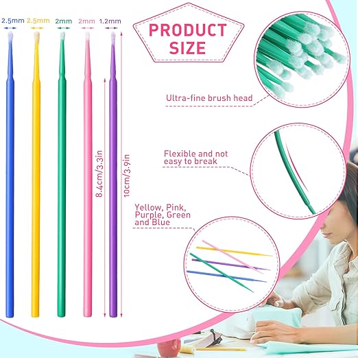 Sewing Machine Cleaning Swabs Micro Applicator Brushes Disposable Clean Brushes Micro Swab Pointed Tips Multi Colored Lab Swabs for Cleaning Paint Sewing Machine, 3 Size (500 Pcs)