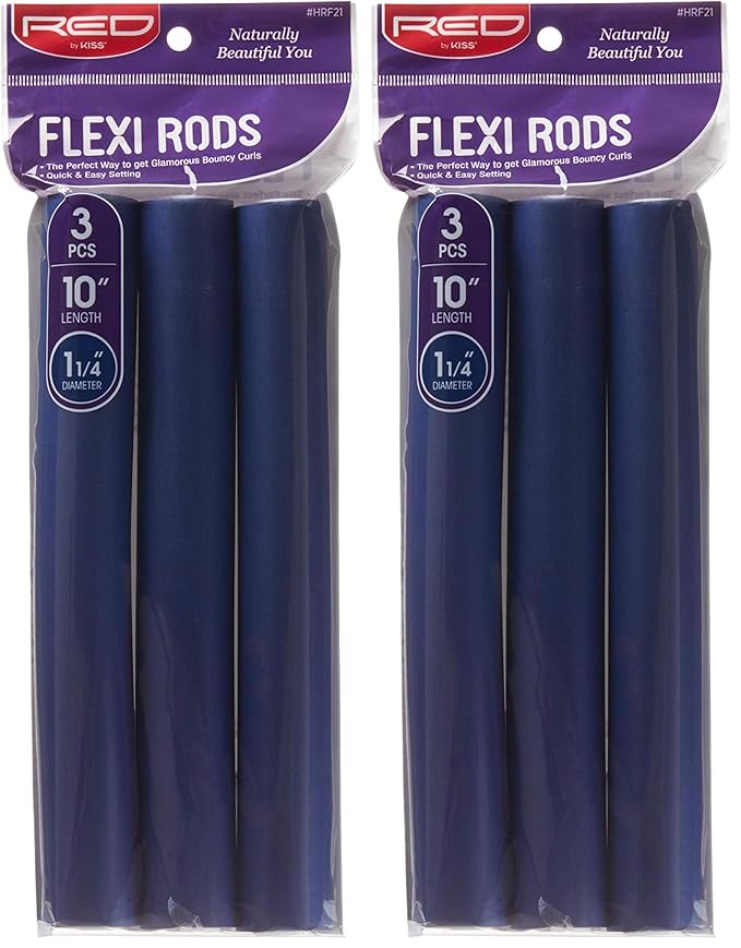 Red by Kiss Flexi Rods - Heatless Hair Curler for 90S Glamorous Bouncy Curls Beach Waves, No Slips, Sleep Styler (10" Length, 1 1/4" Diameter) (Pack of 2)