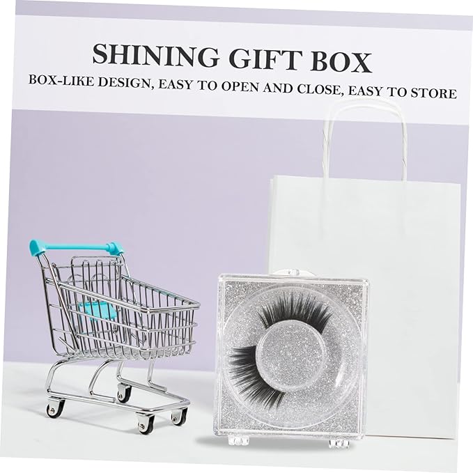 6pcs Eyelash Storage Boxes Square Glitter Eyelash Packaging Cases Unique Silver Card Design for Easy Viewing and Protection