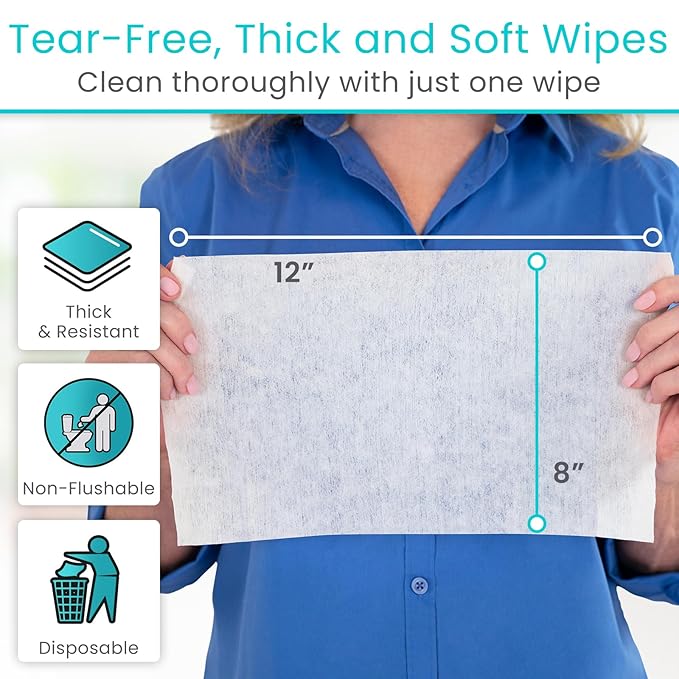Vive Disposable Washcloths for Adults & Elderly (6 Pack - 300 Count - 8"x12") – Incontinence Wipes for Men & Women – Hypoallergenic No Rinse Adult Body Wipes for Sensitive Skin – Fresh Scent