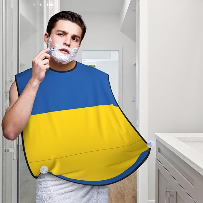 Flag Of Ukraine Print Beard Bib Apron For Men, Beard Hair Catcher For Men Shaving Trimming,Beard Cape Cloth
