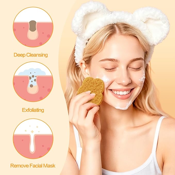 100-Count Facial Sponges Compressed Facial Sponges Natural Facial Cleansing Sponges Pads Cute Flower Shape Exfoliating Sponges for Cleansing Reusable,Best Makeup Gift, Deep Yellow