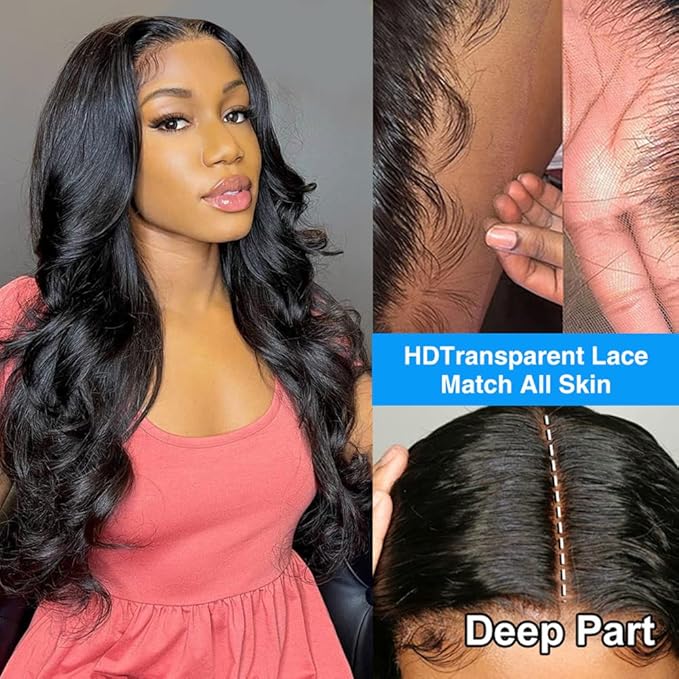 Sunelk 30 Inch Lace Front Wigs Human Hair Pre Plucked 13x4 Body Wave HD Lace Front Wigs Human Hair 180 Density Brazilian Virgin Hair Glueless Wigs Human Hair for Women Natural Black Color