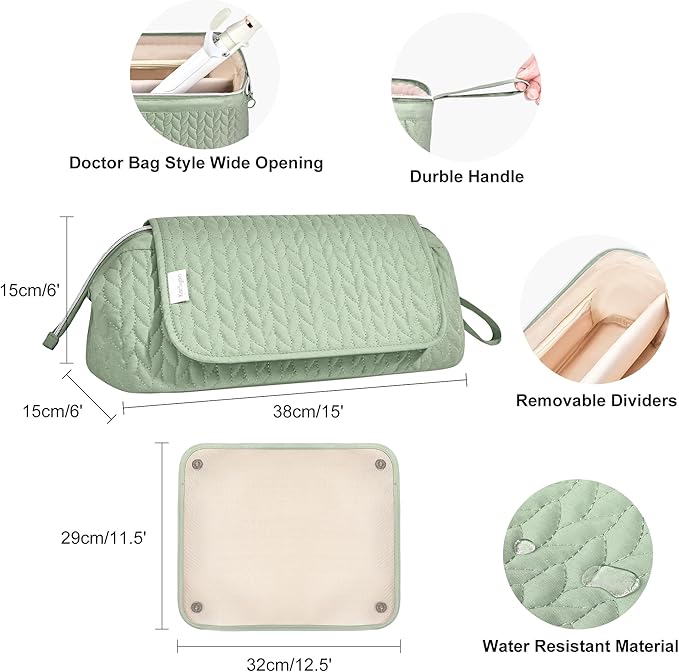 Hair Tools Travel Bag Heat Resistant Mat Case Hot Tools Straightener, Curling Iron,Hair Dryers,Haircare Accessories Travel Essentials For Women 2 in 1 Organizer Bags (Sage Green)
