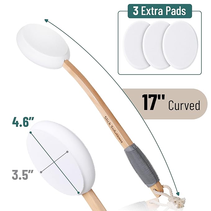 Slick- Lotion Applicator with 3 Extra Pads, 17 Inch, Back Applicator Lotion, Certified Organic, Easy Reach Washable, Self Tanner for All Skin Tone