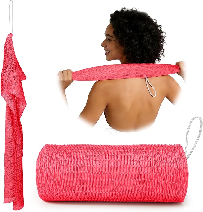 African Net Sponge Authentic, 47 inches Exfoliating Body Scrubber, Back Scrubber for Shower, African Bath Sponge with Knots, Durable Loofah Washcloth for Women & Men Daily Use