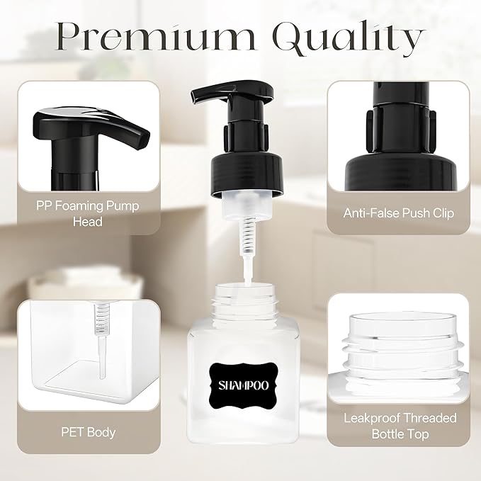 8.5 oz Foaming Soap Dispenser Plastic Foaming Pump Bottle, Refillable Dispenser with Plastic Pump, Empty Hand Bottles for Liquid Soap, Shampoo, Bathroom,Hotel,Restaurant (30, Transparent)