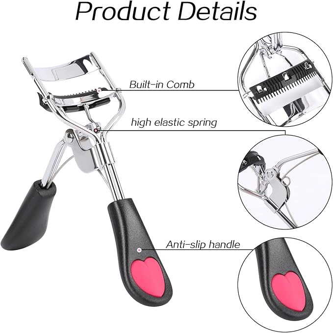Eyelash Curlers with Comb,2 Pcs Eye Lash Curler Lash Tool Built in Comb Mini Makeup Lash Separator Tool Portable False Eyelashes Accessory (Black & Pink)