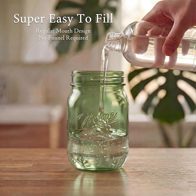 Amolliar Plastic Mason Jar Soap Dispenser with Pump Lid,16OZ Refillable BPA-Free Hand Soap Dispenser Set with Cute Lables, Farmhouse Decor for Kitchen/Bathroom, Liquid Dish Soap, Lotion(2 Pack, Green)