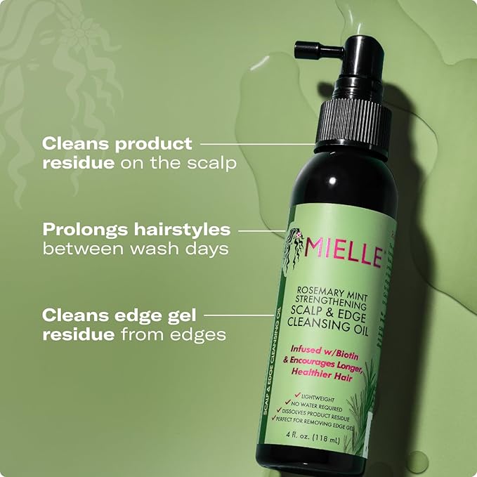 Mielle Organics Rosemary & Mint Scalp & Edge Cleansing Hair Oil - No-Rinse Scalp Cleanser for Product Build Up - Prolongs Hairstyles Between Wash Days & Encourages Longer, Healthier Hair (4 Oz)