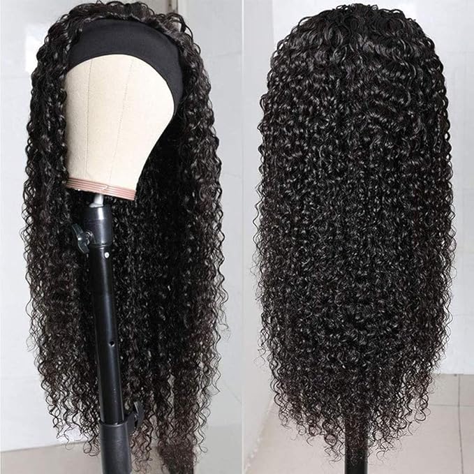 XSY Headband Wig Human Hair Deep Wave Headband Wigs for Black Women 22 Inch Glueless Half Wig Machine Made Curly Headband Wig 150% Density Natural Color