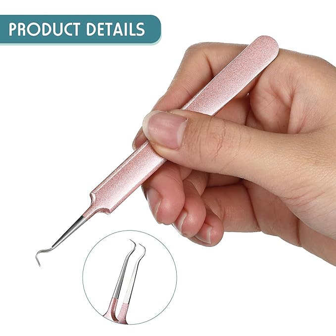 Honoson 3 Pcs Blackhead Tweezer Stainless Steel Pimple Tweezers Extractor Tool for Remove Zit Whitehead Pimple Bend Curved Tweezer Skin Blackhead Remover Tools(Champagne Purple)