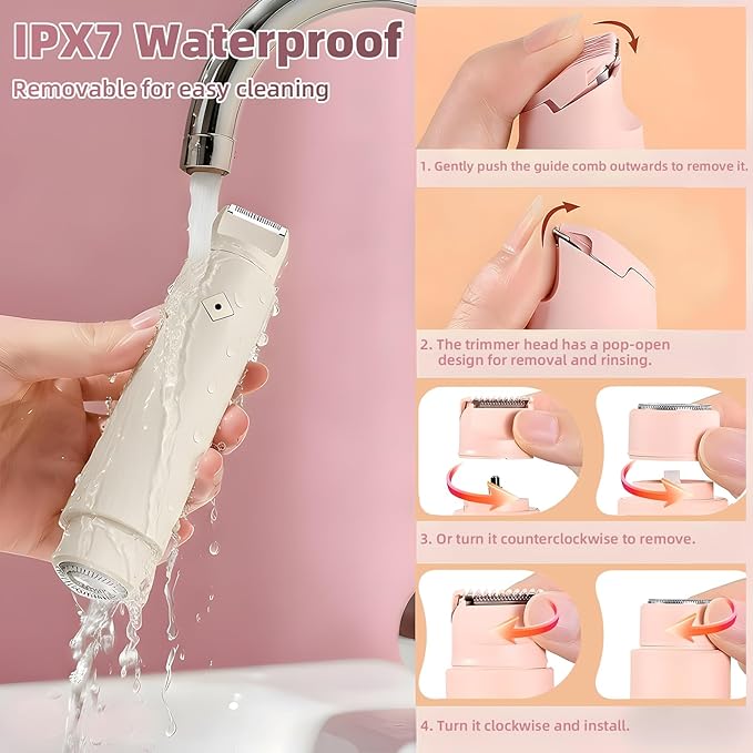 Bikini Trimmer for Women, Cordless Dual-Head Electric Razor Painless Hair Removal, Waterproof Lady Dermave Shaver for Body Facial Bikini Private Area (White)