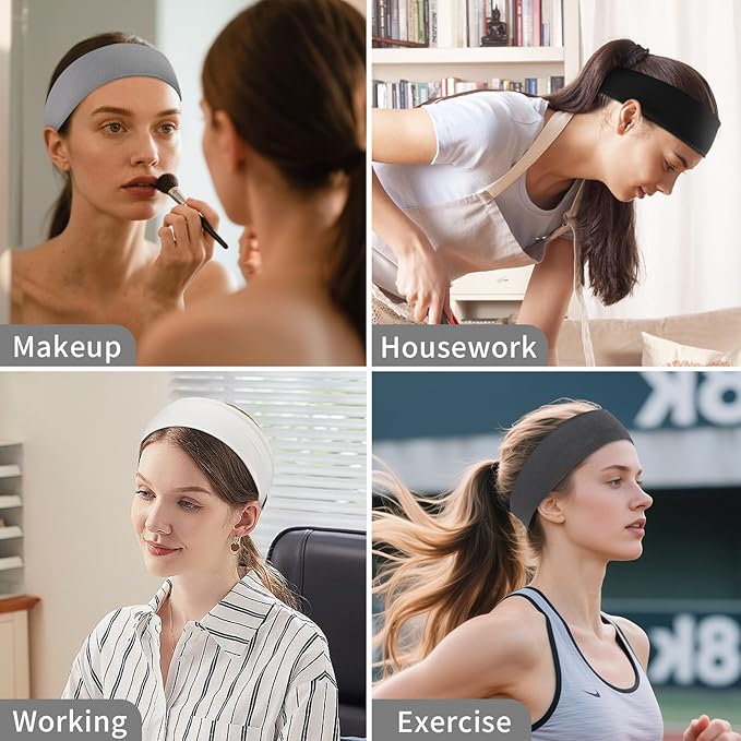 12 Pack Sports Headbands for Women, Non-Slip Elastic Soft Hair Bands, Fashion Hair Warp for Workout, Yoga, Running, Fitness (4 Neutral colors)