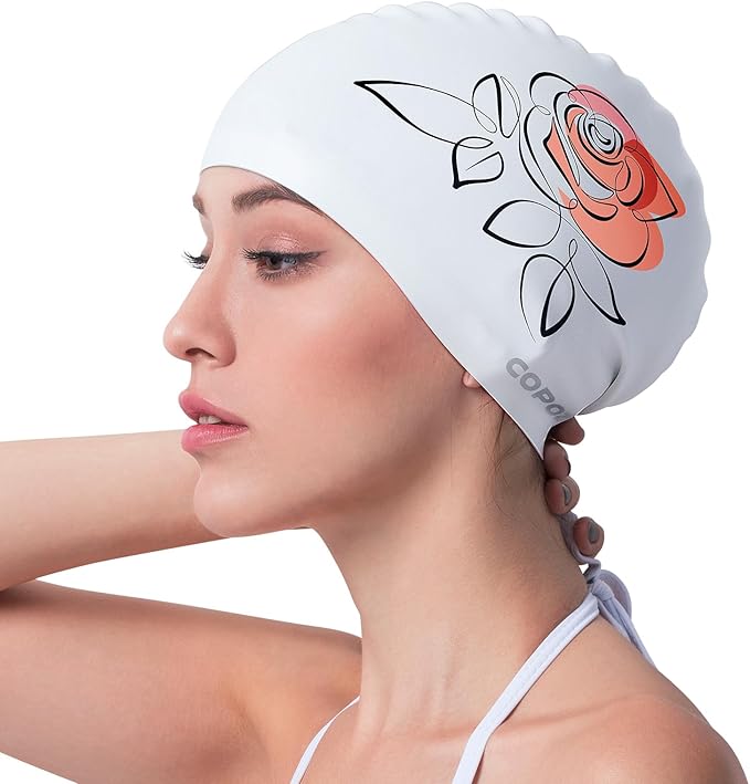 COPOZZ Women‘s Swim Cap for All Hair - Large, Comfortable Silicone Swimming Cap, Waterproof Design for Long, Short, Thick & Curly Hair | Secure & Comfortable Fit