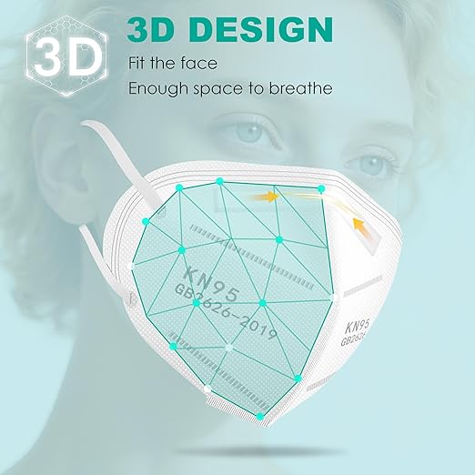 LEMENT KN95 Face Masks,100 Pack Breathable Cup Dust Disposable Masks For Adults,White