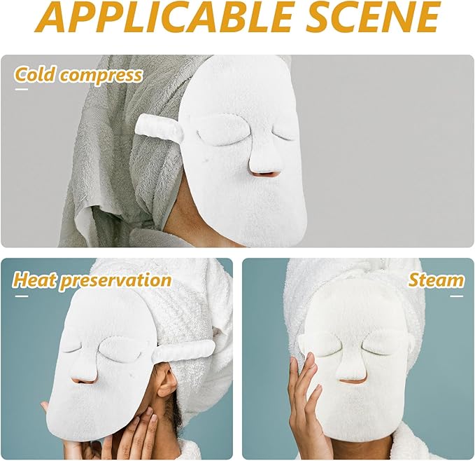 jojofuny Thickened Reusable Facial Beauty Towel Mask Double-Layer Hot Cold Compress Face Towel with Drawstring for Skincare and Facial Steamer Use