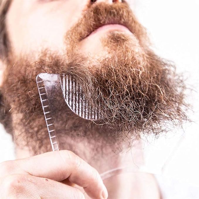 Beard Shaping Tool with Inbuilt Comb and Transparent Template Works with Electric Trimmers for Perfect Lineup Edging Jaw Cheek Neck Line Symmetric Curve Step Cut Styling Guide (Transparent)
