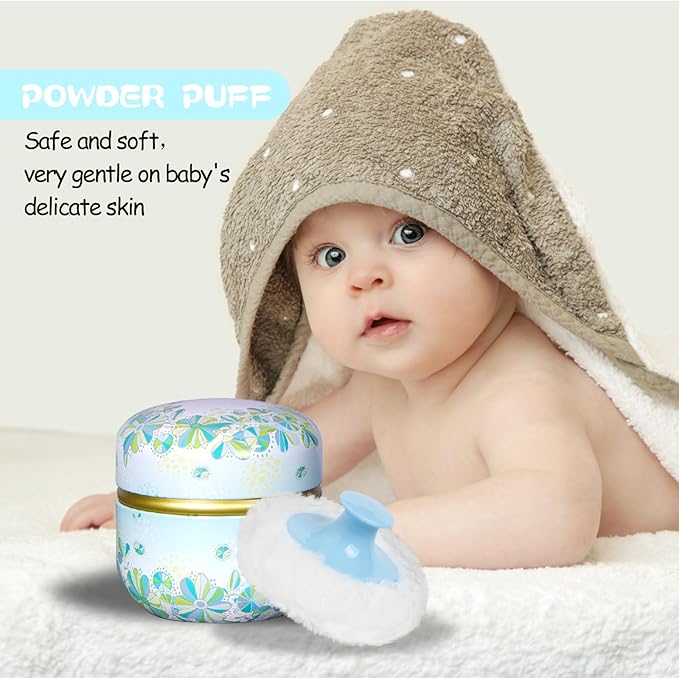 WEMEGA Body Powder Case with Powder Puff Powder Container Tea Box for Baby and Women Powder Puff and Powder Case for Travel (Light Green)
