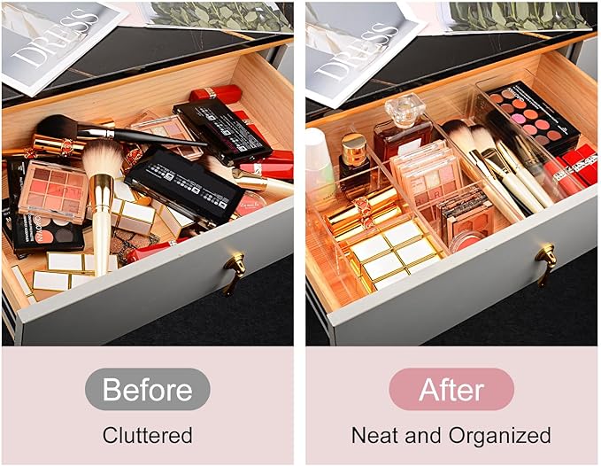 JessLab Acrylic Organizers, Bathroom Organizer for Drawer, Cosmetic Display Cases for Vanity, Countertop, Desk, Kitchen, and Makeup Storage, 3-Section