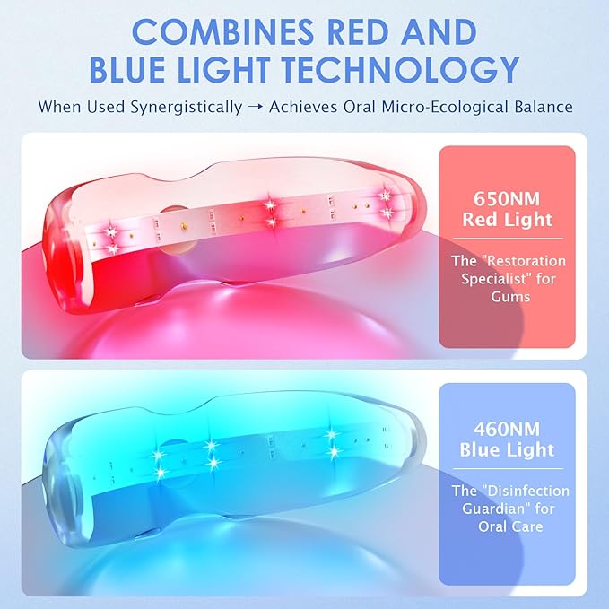 Red Light Therapy for Gums, 18 Red&Blue LED Light for Keeping Oral Health, Suitable for Toothache Relief, Bleeding Gums, Whitens Teeth- with Storage Case