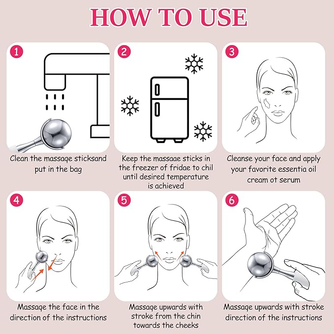 Cryo Sticks for Face-360 Rotating Unbreakable Steel Ice Globes, Cold Massage Roller Ball -Facial Skin Care Tools for Women, Ice Globes for Face and Eyes-Face Ice Roller-Ice Roller for Face
